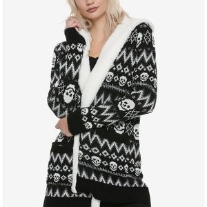 Skull Fair Isle Sherpa Girls Open Cardigan